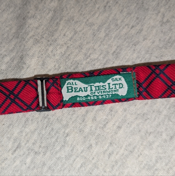 Beau Ties Of Vermont Adjustable Silk Bow Tie Red Black Stripe Check Silk USA - Picture 4 of 7